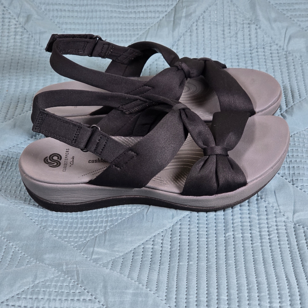 🌸 Clarks Cloudsteppers Cushion Soft Sandals Women's Size 8 Black - Picture 7 of 14